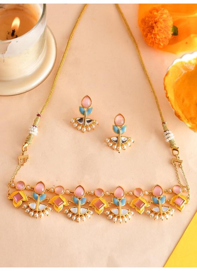 VOYLLA Forever More Yellow Blue Choker Necklace Set  - Image 1