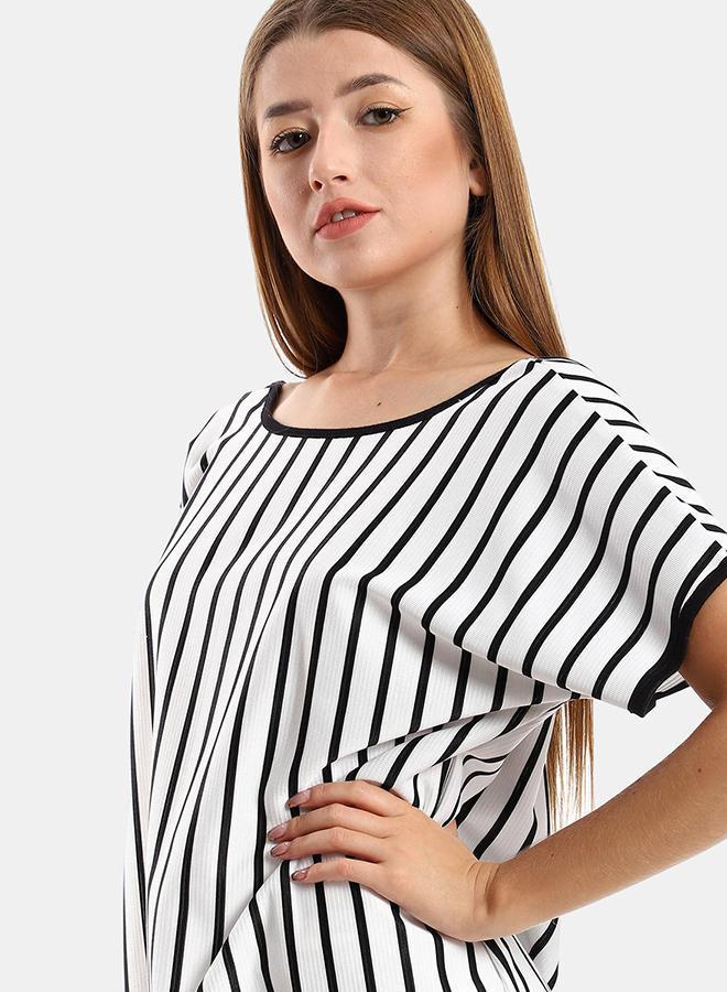 kady Jamila women deep open back striped tunic with decorated fringes ,white*black-xxl - Image 4