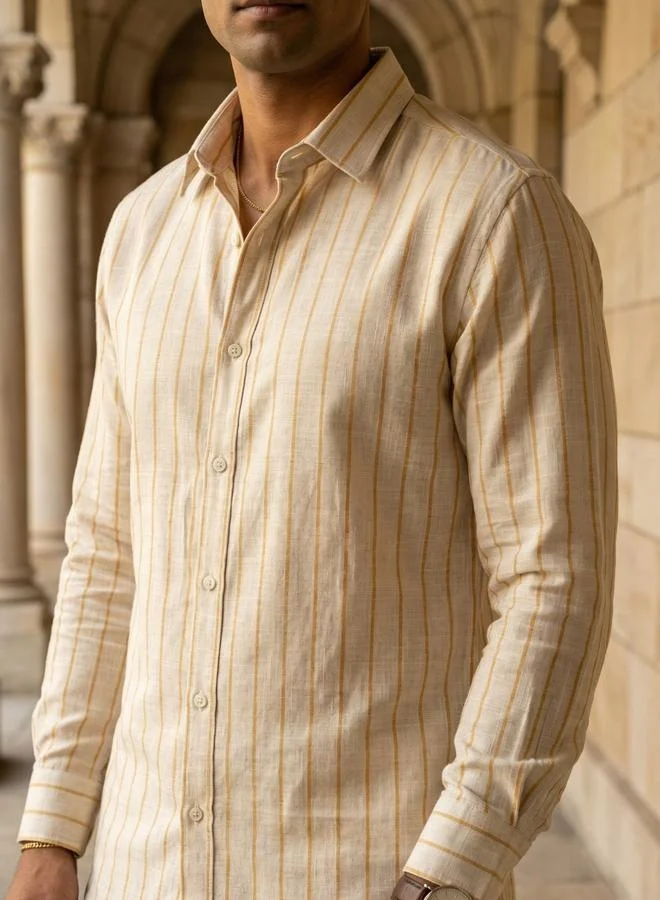 Truloom Yellow Men Comfort Striped Casual Shirt for Men | Best Price UAE