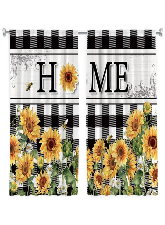 Cinbloo Rustic Sunflower Kitchen Curtains 27.5Wx39H Inch Rod Pocket Farmhouse Flower Buffalo Plaid Yellow Floral Country Plant Botanical Spring Black White Small Bedroom Window Drapes Fabric 2 Panels - Image 4