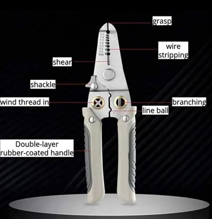 SKYUNION 6 In 1 Multifunction Electrician Wire Plier Tool Electrical Wire Strippers Wire Splitting Pliers Stainless Steel Electrical Stripping Tool Cable Stripping Cutting and Crimping - Image 3