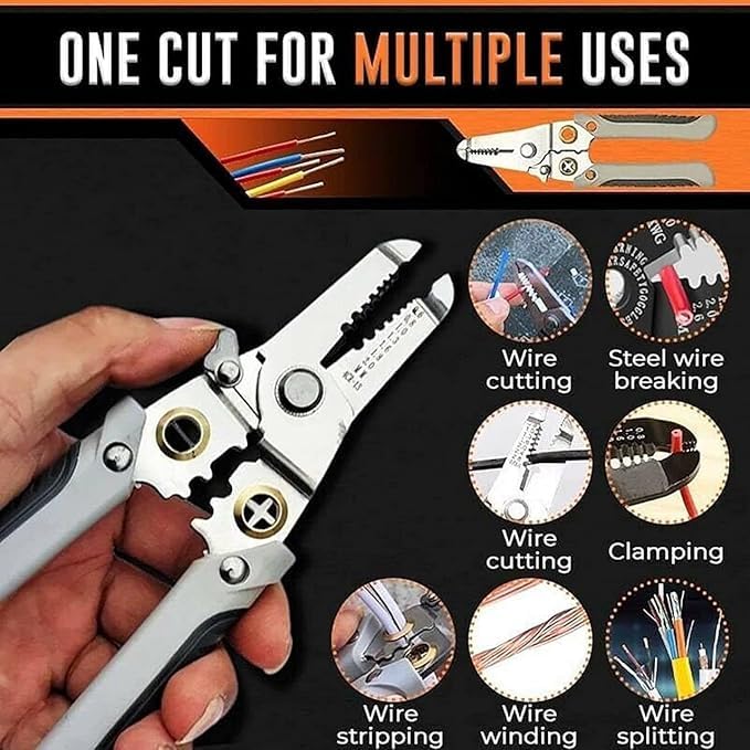 SKYUNION 6 In 1 Multifunction Electrician Wire Plier Tool Electrical Wire Strippers Wire Splitting Pliers Stainless Steel Electrical Stripping Tool Cable Stripping Cutting and Crimping - Image 5