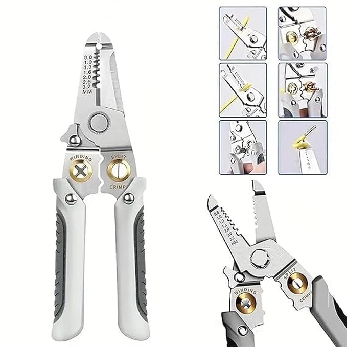 SKYUNION 6 In 1 Multifunction Electrician Wire Plier Tool Electrical Wire Strippers Wire Splitting Pliers Stainless Steel Electrical Stripping Tool Cable Stripping Cutting and Crimping - Image 1