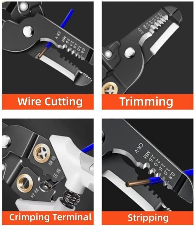 SKYUNION 6 In 1 Multifunction Electrician Wire Plier Tool Electrical Wire Strippers Wire Splitting Pliers Stainless Steel Electrical Stripping Tool Cable Stripping Cutting and Crimping - Image 4