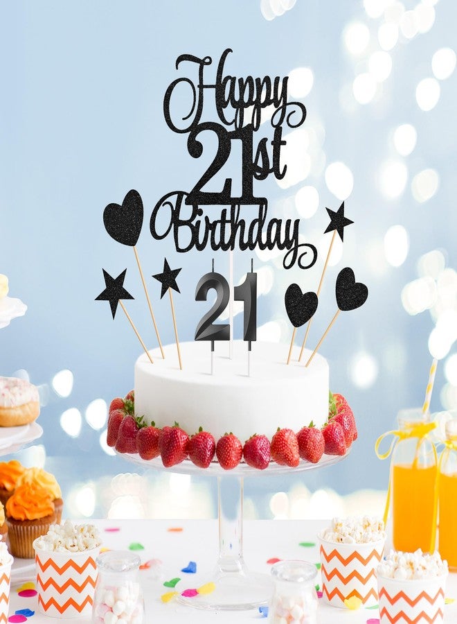Lecferrarc 21st Birthday Cake Toppers, 21st Birthday Candles Numeral Candles and Glitter Cake Decorations Toppers Set for Party Supplies (Black) - Image 5