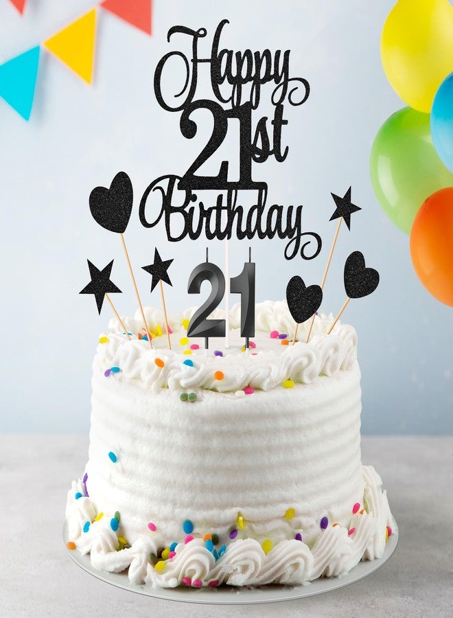 Lecferrarc 21st Birthday Cake Toppers, 21st Birthday Candles Numeral Candles and Glitter Cake Decorations Toppers Set for Party Supplies (Black) - Image 3