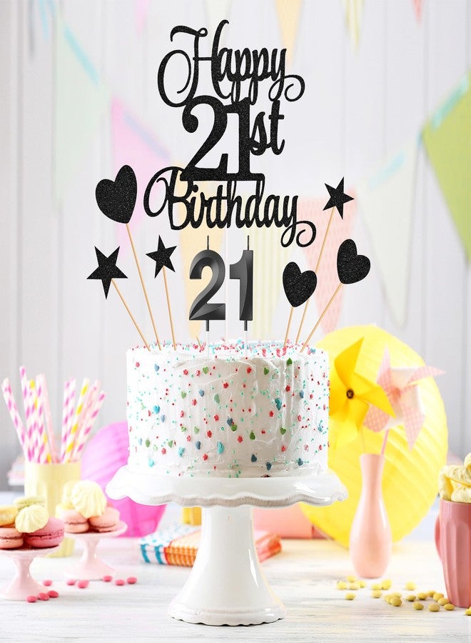 Lecferrarc 21st Birthday Cake Toppers, 21st Birthday Candles Numeral Candles and Glitter Cake Decorations Toppers Set for Party Supplies (Black) - Image 4