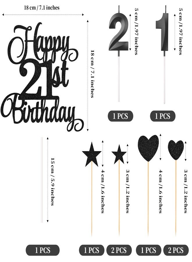 Lecferrarc 21st Birthday Cake Toppers, 21st Birthday Candles Numeral Candles and Glitter Cake Decorations Toppers Set for Party Supplies (Black) - Image 2