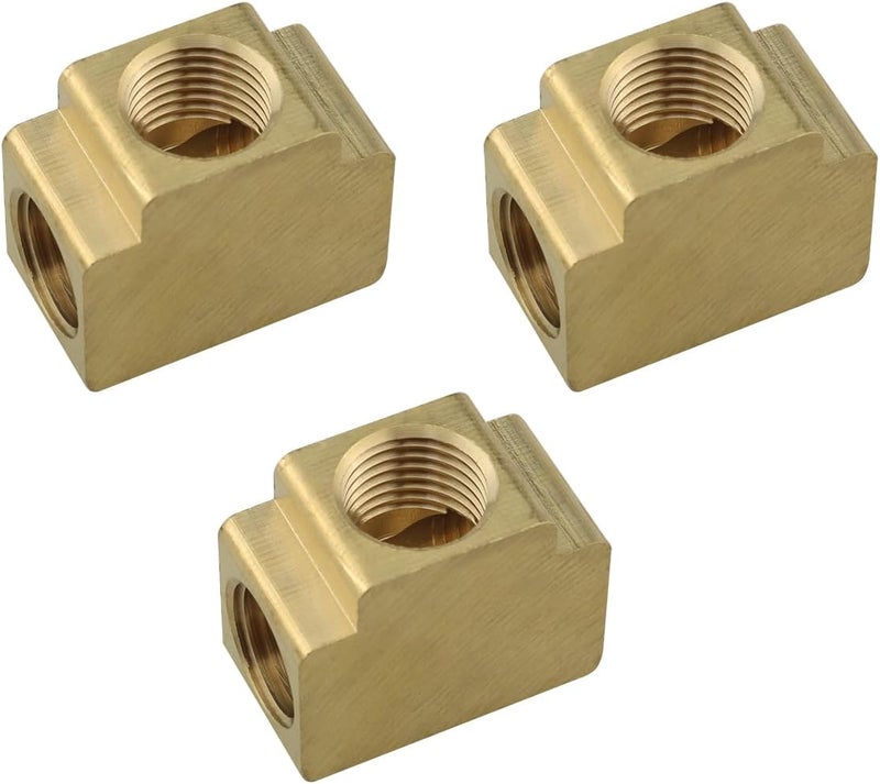 klarako 3PCS Brass Pipe Fitting Brass Barstock Tee 1/4'' x 1/4'' x 1/4'' NPT Female Pipe Fittings, Gold - Image 1