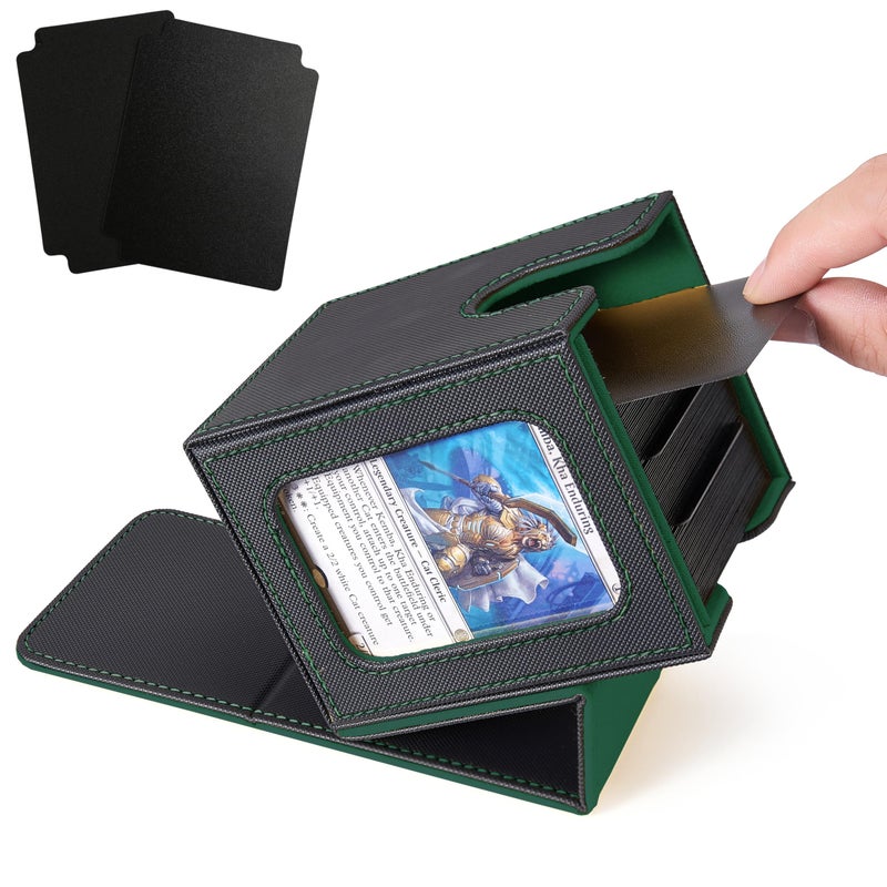 Venssu Mtg Deck Box For Commander Display Card Deck Box Fits 100 Double Sleeved Cards  Tcg Card Storage Box (Black And Green  1 Window) - Image 1