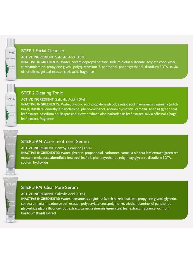 Exposed Skin Care Exposed Skin Care Basic Acne Treatment Kit - Includes Salicylic Acid Face Wash, Clearing Tonic, Acne Treatment Serum with Benzoyl Peroxide, Clear Pore Serum - Acne Set Solution for All Skin Types - Image 2