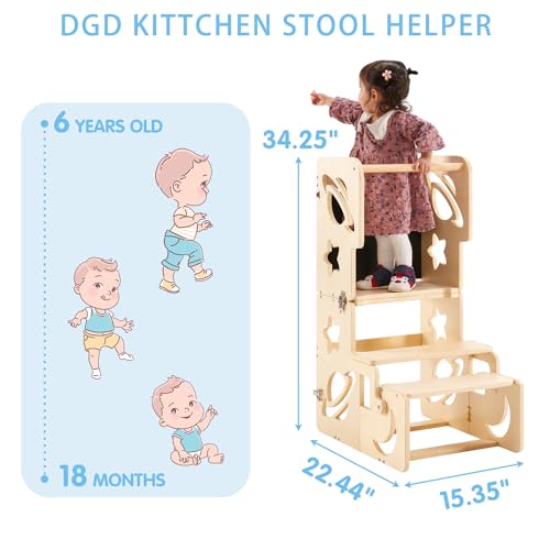 DGD Toddler Tower, Toddler Stool for Kitchen, Kids Learning Wooden Tower, Foldable Weaning Table with Kids Step Stool, Montessori Standing Tower for Bathroom and Kitchen Counter - Image 3