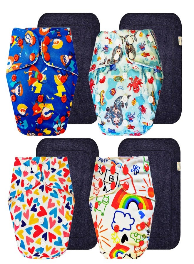 حفاضات قماشية فاخرة من دمبلدو مع حشوة سوداء (عبوة من 4 قطع) | شعور بالجفاف والراحة | مانعة للتسرب | أزرار كبس قابلة للتعديل | ضرورية للاستخدام اليومي | من 3 أشهر إلى 3 سنوات | للجنسين - Image 1