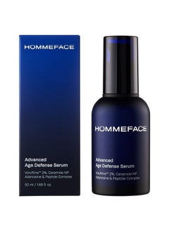 HOMMEFACE Advanced Age Defense Anti-Aging Serum for Men with Volufiline 2%, Ceramide, Collagen, Hyaluronic Acid & Peptides, 1.69 Fl.Oz.