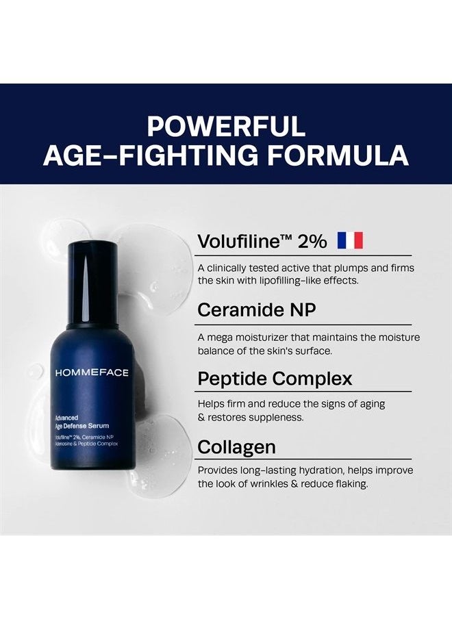 HOMMEFACE - HOMMEFACE Advanced Age Defense Anti-Aging Serum for Men with Volufiline 2%, Ceramide, Collagen, Hyaluronic Acid & Peptides, 1.69 Fl.Oz. - Image 1