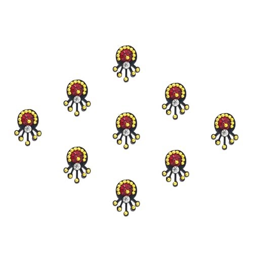 Comet Busters Black Fancy Bindis With Maroon And Silver Stone (BV578) - Image 1