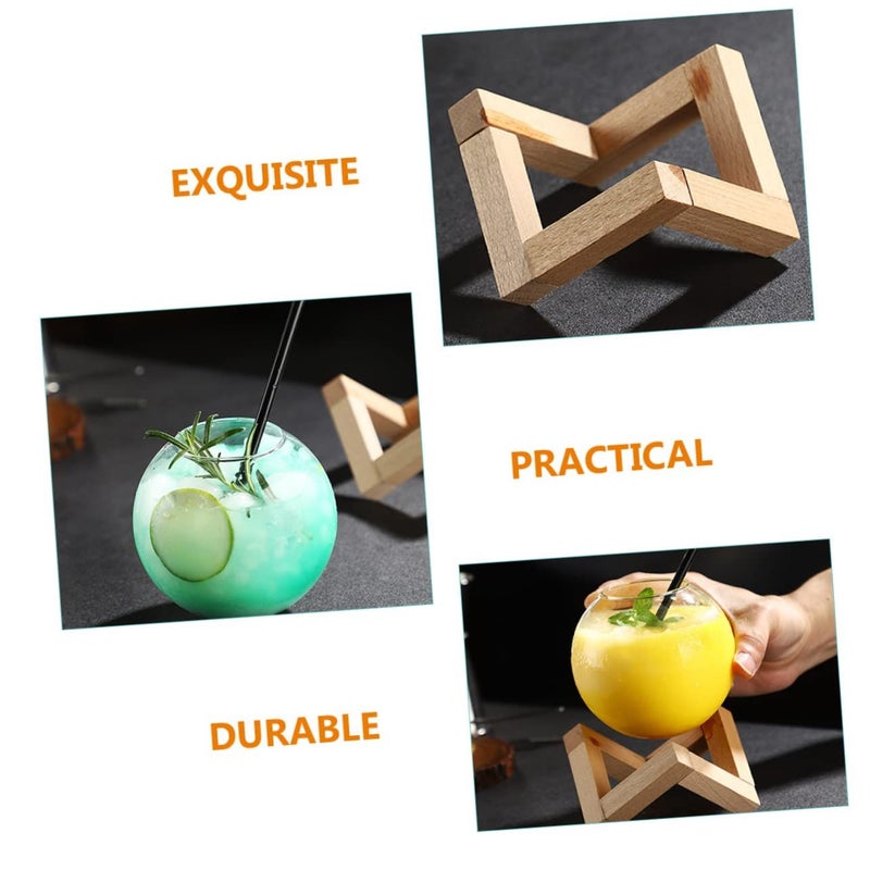 Cabilock Creative Moon Shaped Glass Cocktail Cup With Wooden Stand Round Cup For Beverages Party And Home Bar - Image 3