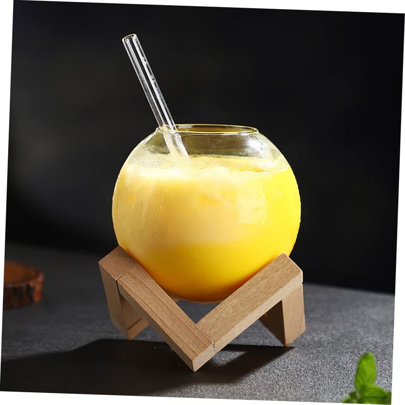 Cabilock Creative Moon Shaped Glass Cocktail Cup With Wooden Stand Round Cup For Beverages Party And Home Bar - Image 4