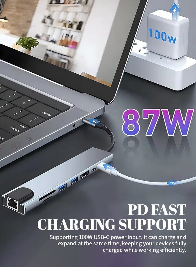 8-In-1 Docking Station, 100W Charging Data Transmission Card, USB-C Hub Adapter Multiport, Fully Equipped And Easy To Use - Image 5