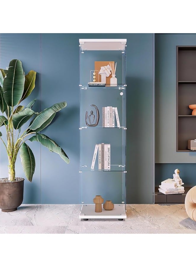 SS Beauty4U Glass Display Cabinet with 4 Shelves, Curio Cabinets for Living Room, Bedroom, Office, White Floor Standing Glass Bookshelf, Quick Installation  - Image 1