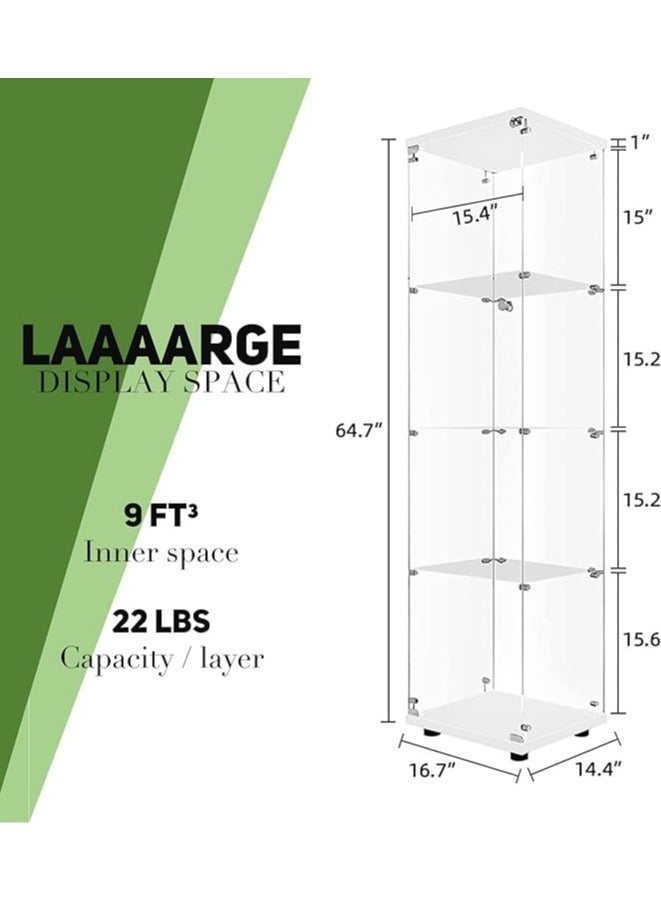SS Beauty4U Glass Display Cabinet with 4 Shelves, Curio Cabinets for Living Room, Bedroom, Office, White Floor Standing Glass Bookshelf, Quick Installation  - Image 2