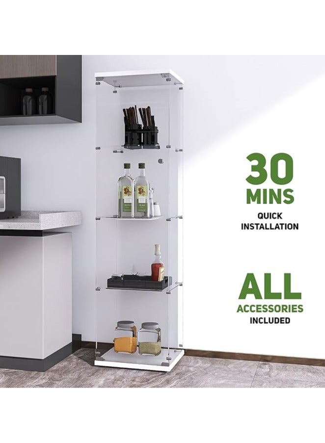 SS Beauty4U Glass Display Cabinet with 4 Shelves, Curio Cabinets for Living Room, Bedroom, Office, White Floor Standing Glass Bookshelf, Quick Installation  - Image 4