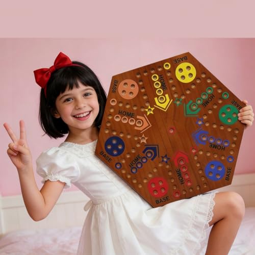 YWMSGM Marble Board Game Original Board GameLarge Solid Pine Spray PaintDouble Sided Painted 15inch Fast Track for 4 or 6 Players with 6 Colors 30 Marbles 6 Dice Friends Family Game Party - Image 5