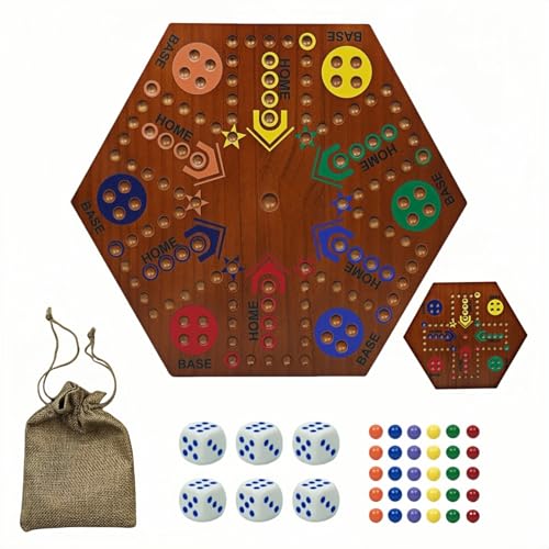 YWMSGM Marble Board Game Original Board GameLarge Solid Pine Spray PaintDouble Sided Painted 15inch Fast Track for 4 or 6 Players with 6 Colors 30 Marbles 6 Dice Friends Family Game Party - Image 1