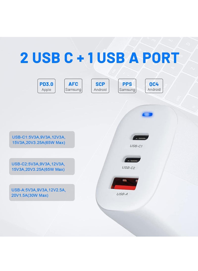 Captaintech 65W GaN USB-C Fast Charger (3-Port PD) - Compact Power Adapter with Cable for MacBook, iPad Air, Samsung Galaxy, Pixel & More  - Image 3