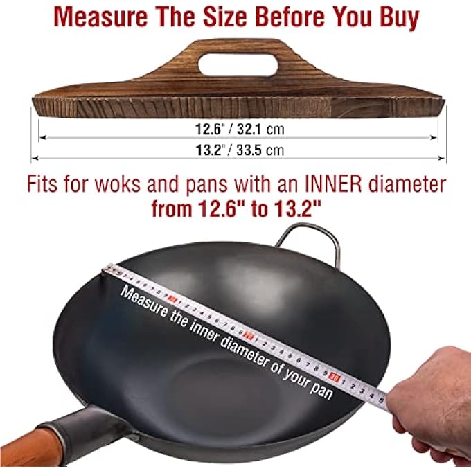 YOSUKATA Cast Iron Wok Cover  Premium Wok Cover 34 Cm Pan Lid  Wooden Pan Lid With Ergonomic Handle  CondensateFree 34 Cm Lid  Durable Accessories For Genuine Asian Cooking - Image 4
