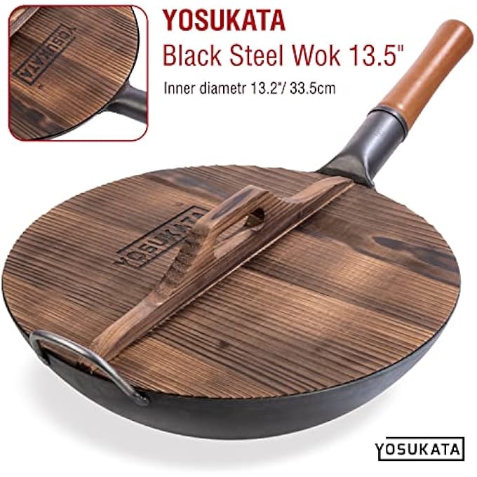 YOSUKATA Cast Iron Wok Cover  Premium Wok Cover 34 Cm Pan Lid  Wooden Pan Lid With Ergonomic Handle  CondensateFree 34 Cm Lid  Durable Accessories For Genuine Asian Cooking - Image 5