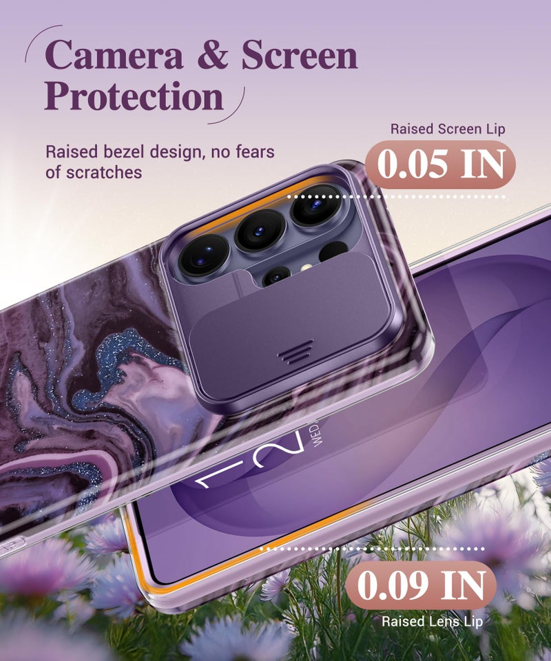 GVIEWIN for Samsung Galaxy S26 Ultra Case, [Slide Camera Cover & Built-in HD Screen Protector] [2 Front Frames] Shockproof Military Grade Protective Marble Phone Case S26 Ultra 6.9" (Quicksand/Purple) - Image 5