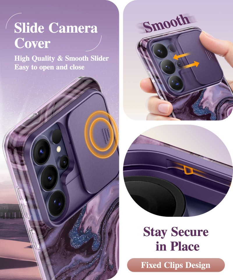 GVIEWIN for Samsung Galaxy S26 Ultra Case, [Slide Camera Cover & Built-in HD Screen Protector] [2 Front Frames] Shockproof Military Grade Protective Marble Phone Case S26 Ultra 6.9" (Quicksand/Purple) - Image 3