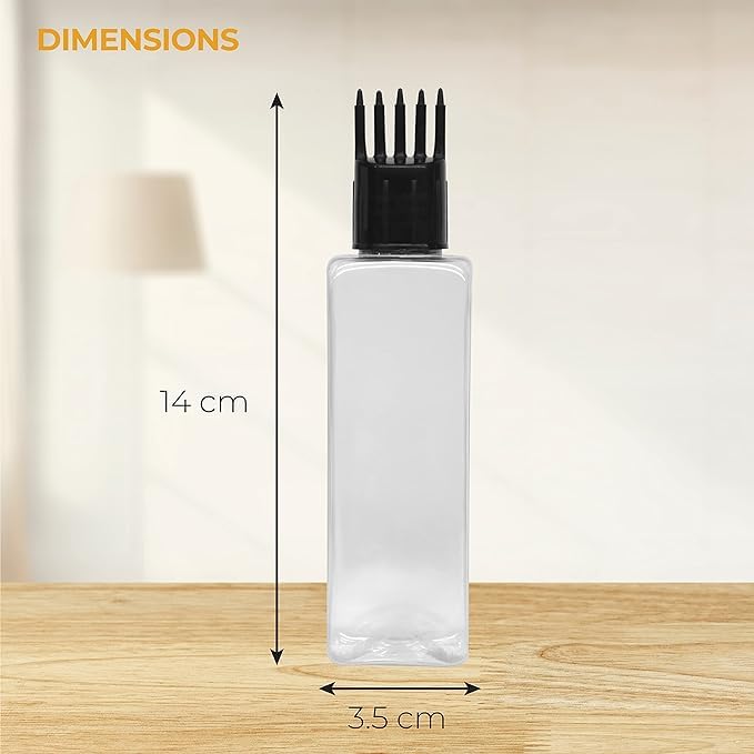 Mclear Root Comb Applicator Empty Rectangular Bottle, Ounce Applicator Bottle for Hair Oil Shampoo Medicine & Dye Bottle Applicator Brush Bottle, for Hair Root Comb Transparent Applicator, Pack Of 1 - Image 4