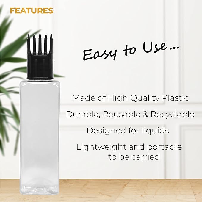 Mclear Root Comb Applicator Empty Rectangular Bottle, Ounce Applicator Bottle for Hair Oil Shampoo Medicine & Dye Bottle Applicator Brush Bottle, for Hair Root Comb Transparent Applicator, Pack Of 1 - Image 2