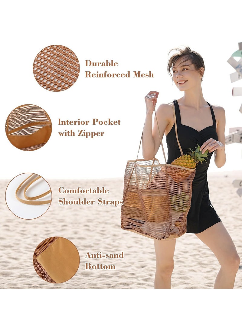 Generic Women's Mesh Beach Tote Bag, Mesh Beach Bag, Suitable for Swimming Pool Vacation Beach Essential, Foldable Beach Bag - Image 3