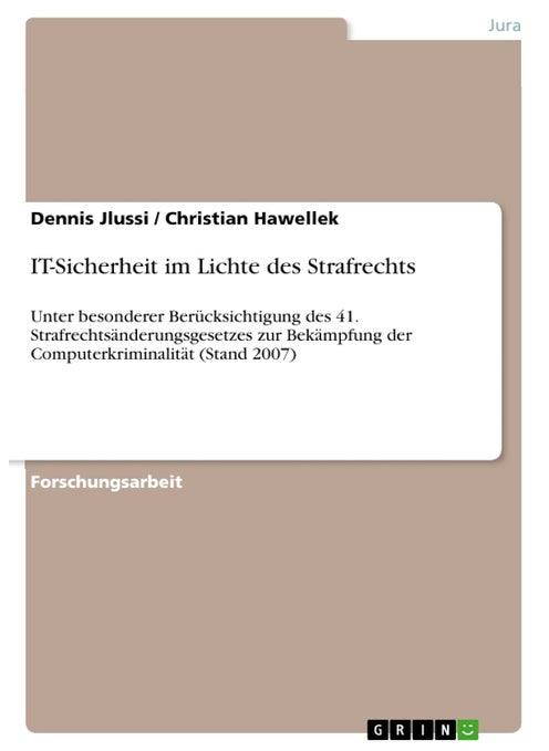 IT-Sicherheit im Lichte des Strafrechts: Unter besonderer Berücksichtigung des 41. Strafrechtsänderungsgesetzes zur Bekämpfung der Computerkriminalität (Stand 2007)
