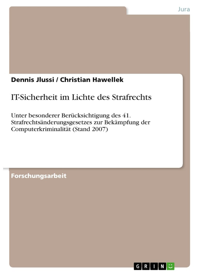 IT-Sicherheit im Lichte des Strafrechts: Unter besonderer Berücksichtigung des 41. Strafrechtsänderungsgesetzes zur Bekämpfung der Computerkriminalität (Stand 2007) 