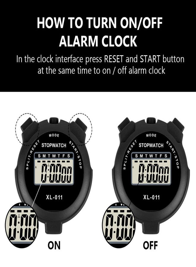 Vicloon Digital Sports Timer, Simple Travel Stopwatch with Large Display, Single Lap Split Timer, 12/24 Hour Clock Alarm Date (Black) - Image 4