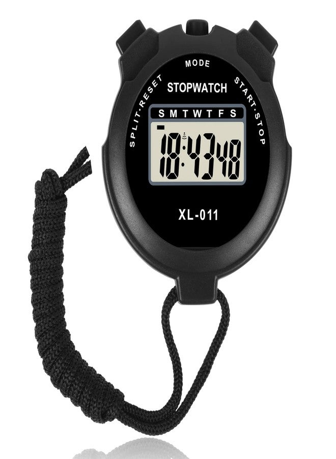Vicloon Digital Sports Timer, Simple Travel Stopwatch with Large Display, Single Lap Split Timer, 12/24 Hour Clock Alarm Date (Black) - Image 1
