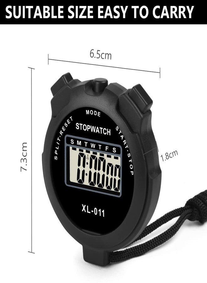 Vicloon Digital Sports Timer, Simple Travel Stopwatch with Large Display, Single Lap Split Timer, 12/24 Hour Clock Alarm Date (Black) - Image 2