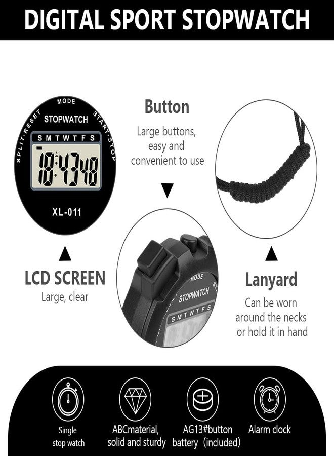 Vicloon Digital Sports Timer, Simple Travel Stopwatch with Large Display, Single Lap Split Timer, 12/24 Hour Clock Alarm Date (Black) - Image 5