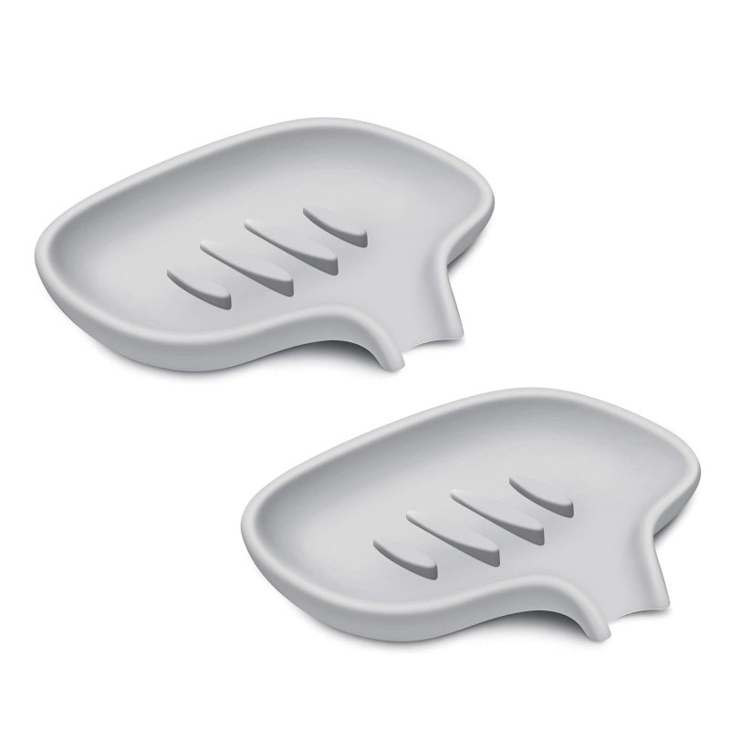 SUBEKYU Silicone Soap Dish for BathroomBar Soap Holder for Shower with Draining Tray Waterfall Soap Tray for Kitchen Sink Set of 2 2  Gray