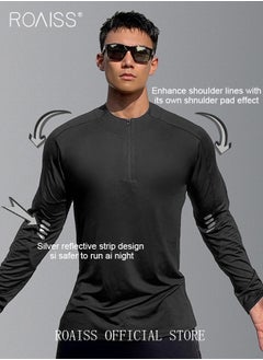 roaiss Men Quick Dry and Breathable Round Neck Sweatshirt with Quarter Zip Long Sleeve Athletic Shirts Slim Fit Top for Running Basketball Workout Gym  - Image 2