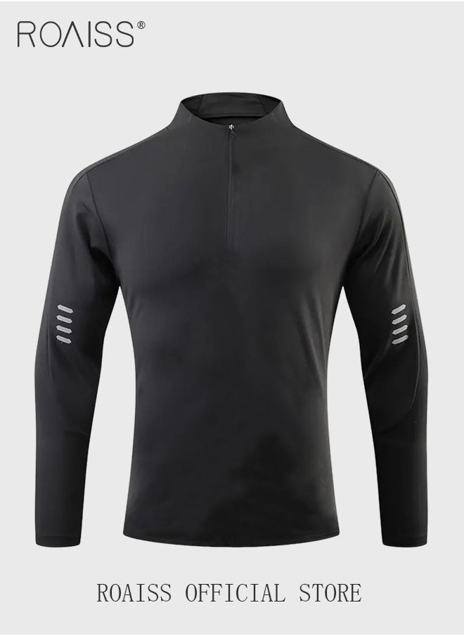 roaiss - Men Quick Dry and Breathable Round Neck Sweatshirt with Quarter Zip Long Sleeve Athletic Shirts Slim Fit Top for Running Basketball Workout Gym - Image 1
