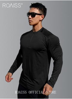 roaiss Men Quick Dry and Breathable Round Neck Sweatshirt with Quarter Zip Long Sleeve Athletic Shirts Slim Fit Top for Running Basketball Workout Gym  - Image 3