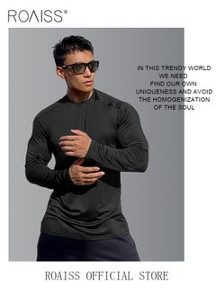 roaiss Men Quick Dry and Breathable Round Neck Sweatshirt with Quarter Zip Long Sleeve Athletic Shirts Slim Fit Top for Running Basketball Workout Gym  - Image 5