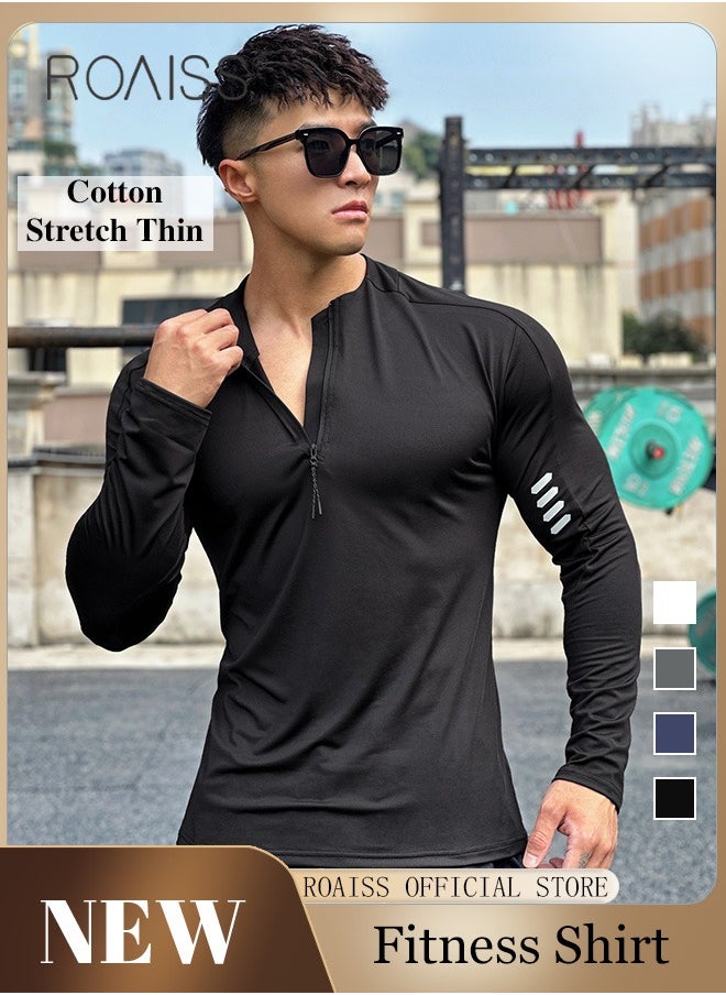 Men Quick Dry and Breathable Round Neck Sweatshirt with Quarter Zip Long Sleeve Athletic Shirts Slim Fit Top for Running Basketball Workout Gym - pzsku/ZE2B416C1ECC6E3DA3181Z/45/_/1709690543/5cbdcf57-0110-450d-83a2-fa580d6b00b2