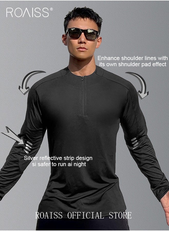 Men Quick Dry and Breathable Round Neck Sweatshirt with Quarter Zip Long Sleeve Athletic Shirts Slim Fit Top for Running Basketball Workout Gym - pzsku/ZE2B416C1ECC6E3DA3181Z/45/_/1709690543/d043ed95-1560-4c31-9851-9cfb5f097abe