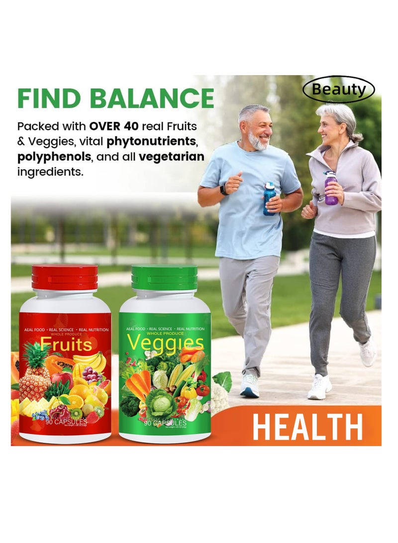 Wins Town Fruits & Veggies AS-SEEN-ON-TV. Three Months Supply Nutritional Supplement, a Variety of Phytonutrients from 17 Fruits & 17 Vegetables with The Benefits of B12,Vitamins Minerals Zero Carbs,Total 180 Capsules - Image 2